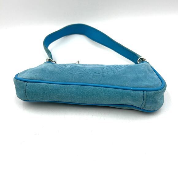 Vintage Y2K Juicy Couture Baguette Shoulder Bag Blue Leather Mini Heart Charm - Picture 8 of 11